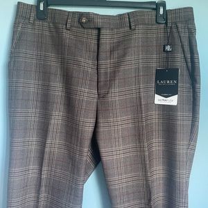 Ralph Lauren Classic Fit Ultraflex Flat Front Brown Suit Pants Mens Size 38x32